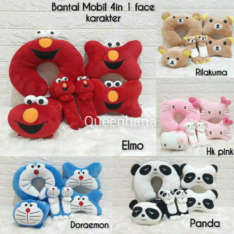 Bantal Mobil  Set Mobil 4 in1 Face Karakter