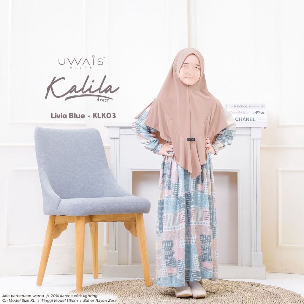 GAMIS MOTIF KIDS HOMEWEAR DRESS KALILA LONGDRESS UWAIS HIJAB BAJU ANAK PEREMPUAN RUFFLE SERIT PINGGA
