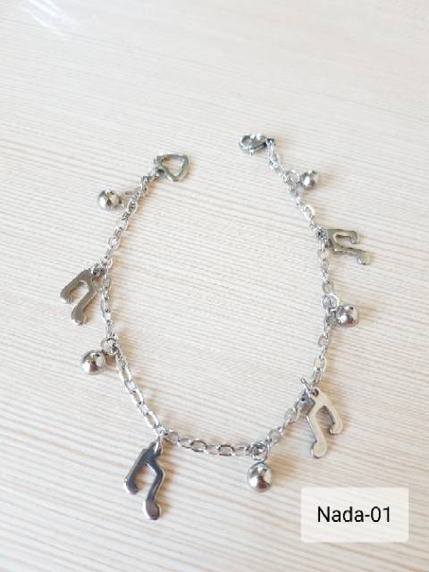 SET Gelang Tangan Kaki Nada Titanium Silver Antikarat selamanya