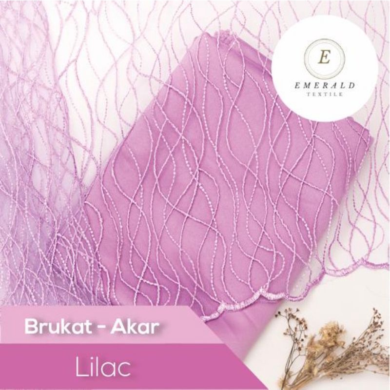 SETENGAH METER Kain Brokat Tile Prancis Bahan Kebaya Motif Akar - Lilac ( HARGA PER 50cm KAIN )