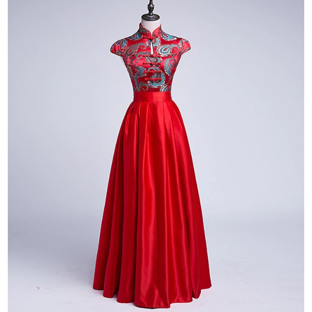 Chinese Red Women Wedding Bridesmaid Dress Vintage Lady New Handmade Button Long Qipao