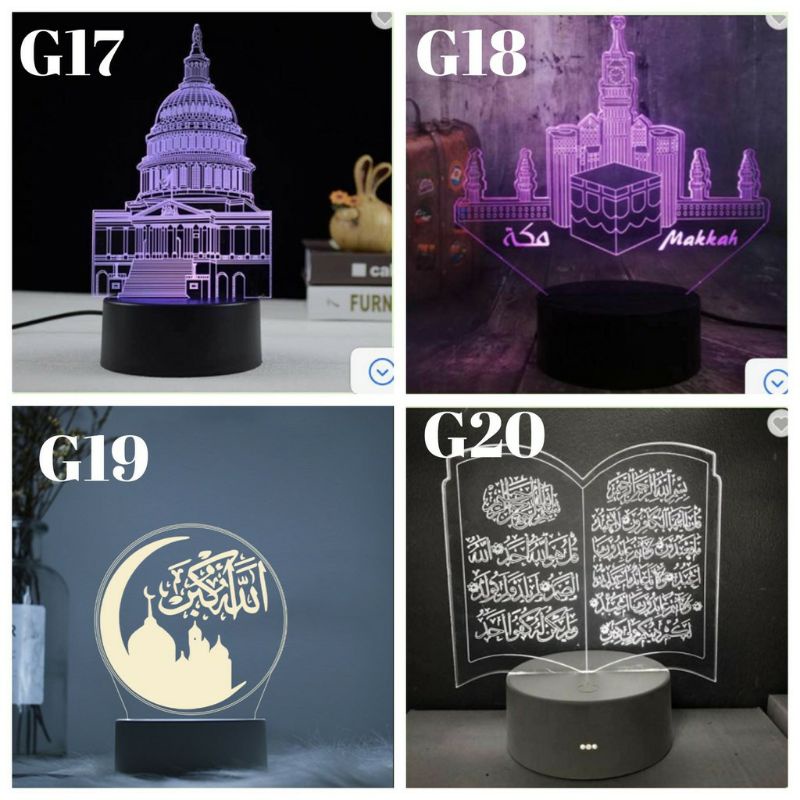 Lampu Hias Tidur LED Karakter 3D Kamar Transparan 3Dimensi Kado Ultah Ayat Mekah HBD Love part 7