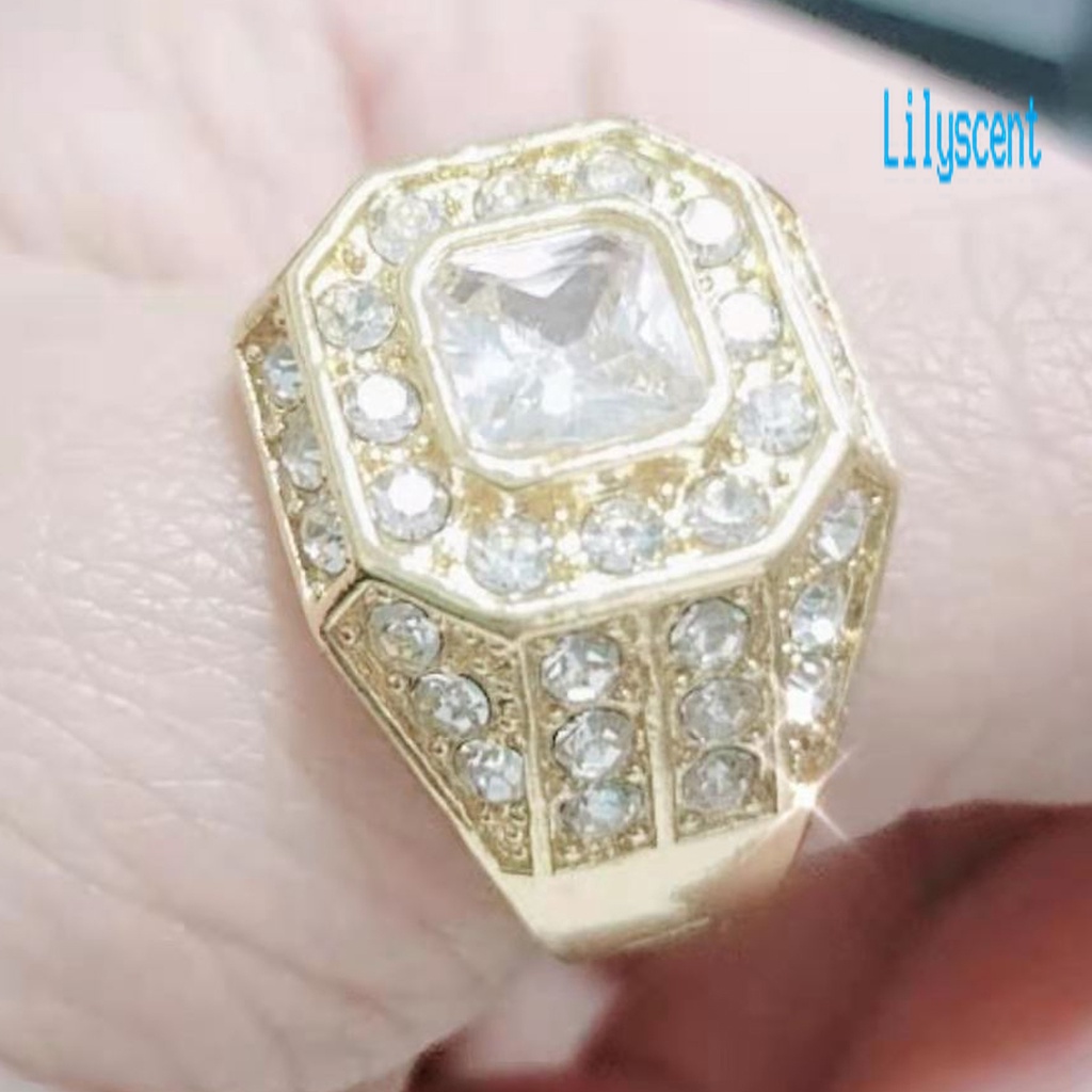 Lily Cincin Pria Hias Cubic Zirconia Berkilau Gaya Hip Hop Untuk Pernikahan