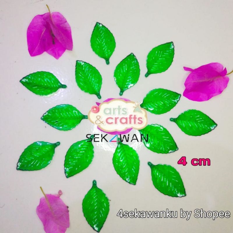 

Daun bahan bunga akrilik sedang hijau bening craft DIY 4cm