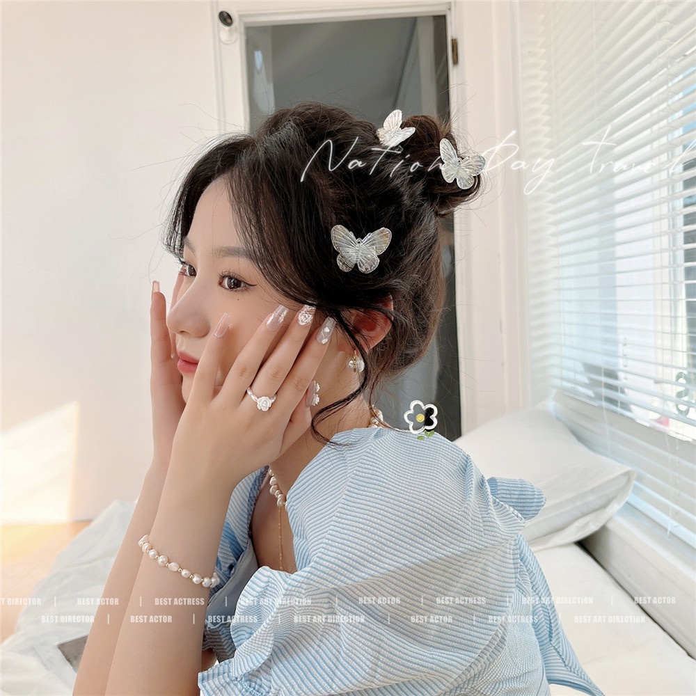 5pcs Jepit Rambut Kupu-Kupu Warna Transparan Untuk Wanita