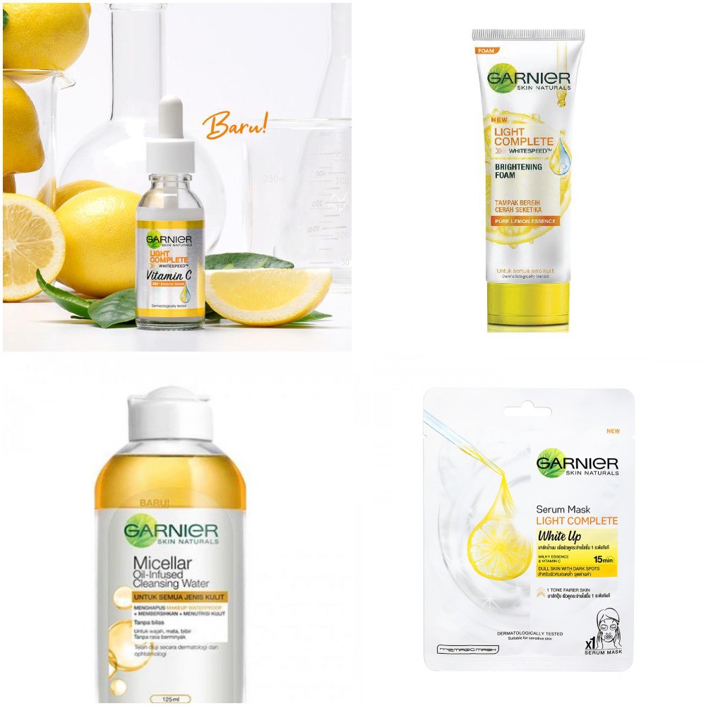 PAKET GARNIER LIGHT COMPLETE 4 IN 1 tanpa serum cream