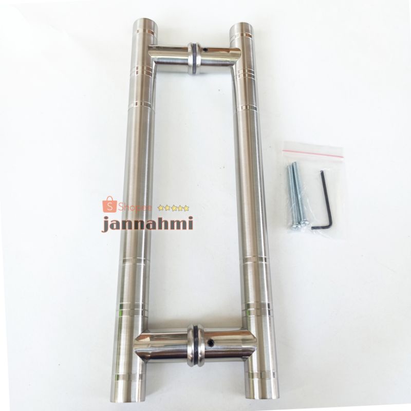 handle pintu stenlis baut tembus dop lis glosi 35cm