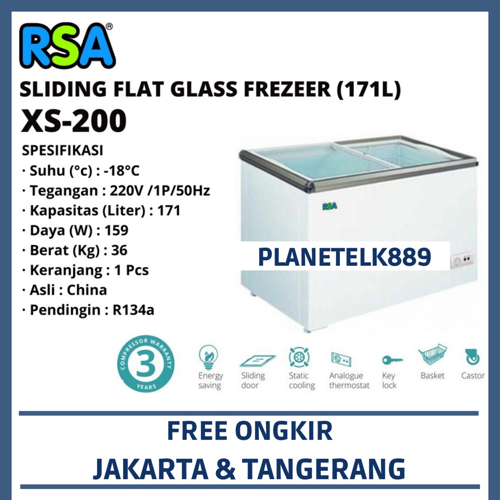 RSA XS-200 (171LITER) SLIDING FLAT GLASS FREEZER