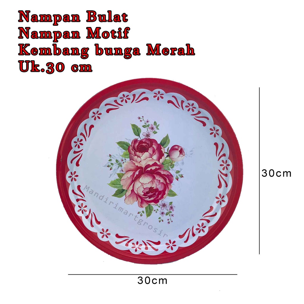 Nampan Motif * Nampan Bulat * Kembang bunga Merah * Uk.30cm