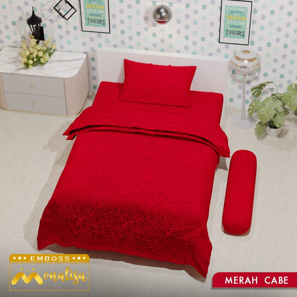 Monalisa Emboss BedCover SET Sprei Uk 100/120 - Merah Cabe