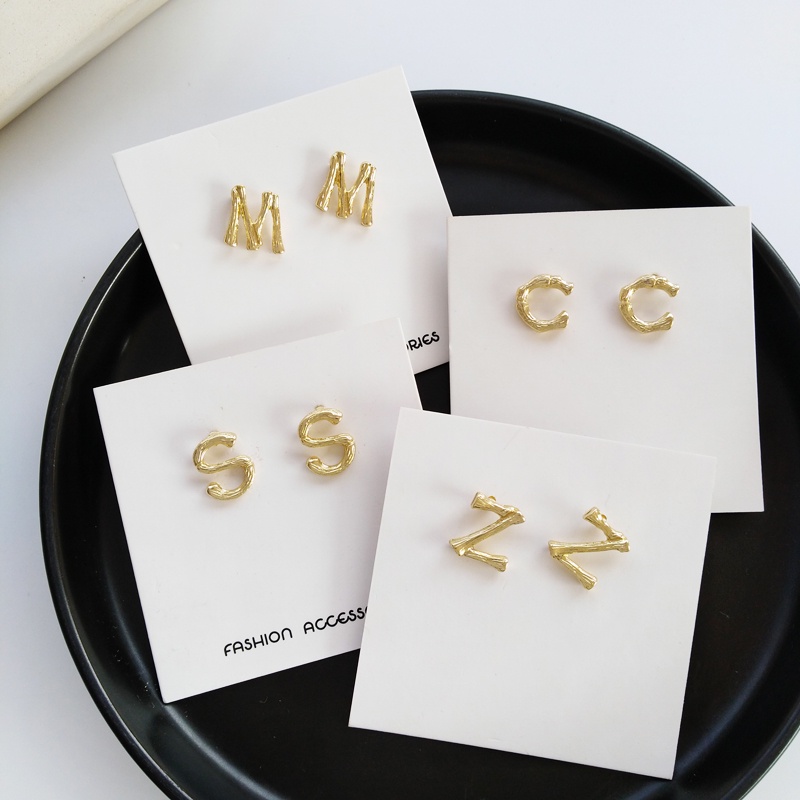 We Flower S925 Punk Gold Z M S C Capital Letter Earrings for Women Girls Fashion Initial Ear Jewelry