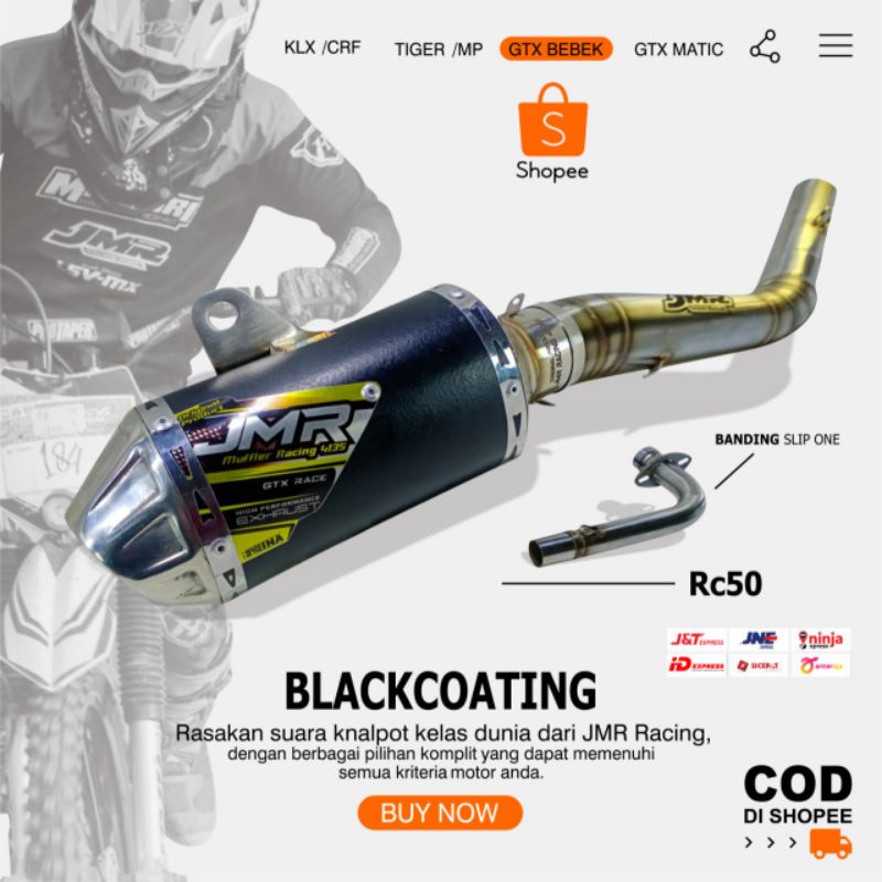 KNALPOT GTX RBT TRAIL BEBEK TYPE RC50 BLACK COATING  ORIGINAL JMR RACING 4135