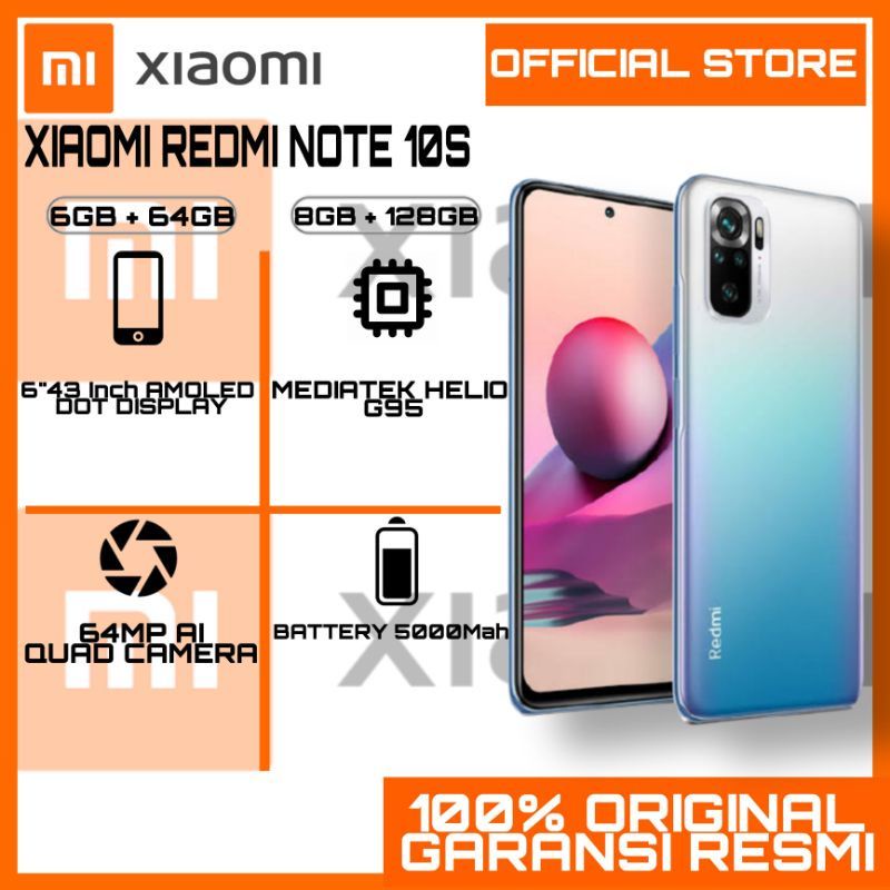 Xiaomi Redmi Note 10S (8GB+128GB) Helio G95 64MP Quad Garansi Resmi ready juga ram 6/64