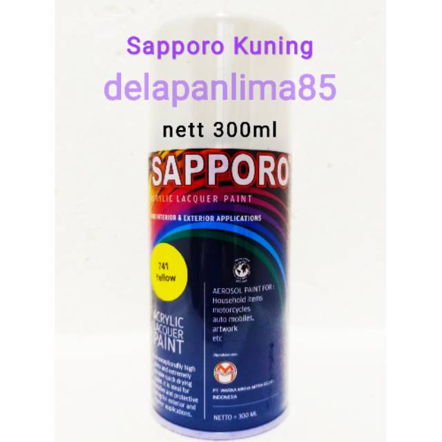 Sapporo Paint Yellow 741 / Kuning / cat semprot / pylox / pylok / pilok / helm / motor / aerosol