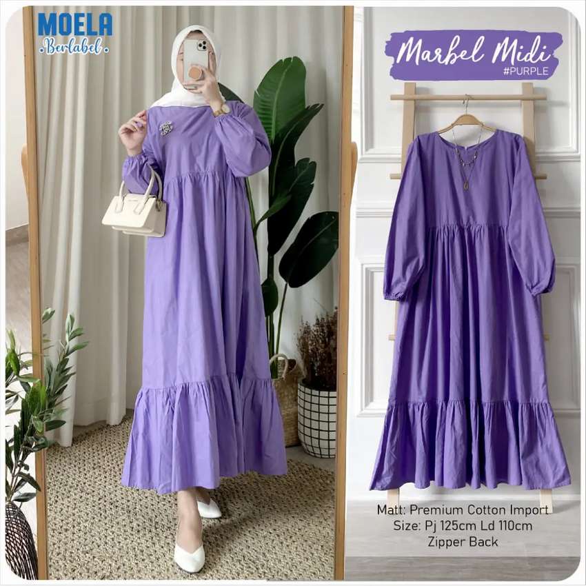 Midi dress/ midi dress rayon/ midi dress jumbo/ midi dress muslim / Dress muslimah / midi dress ld 120cm / dress jumbo/ midi dres/ dress rayon-MIDI POLOS UNGU
