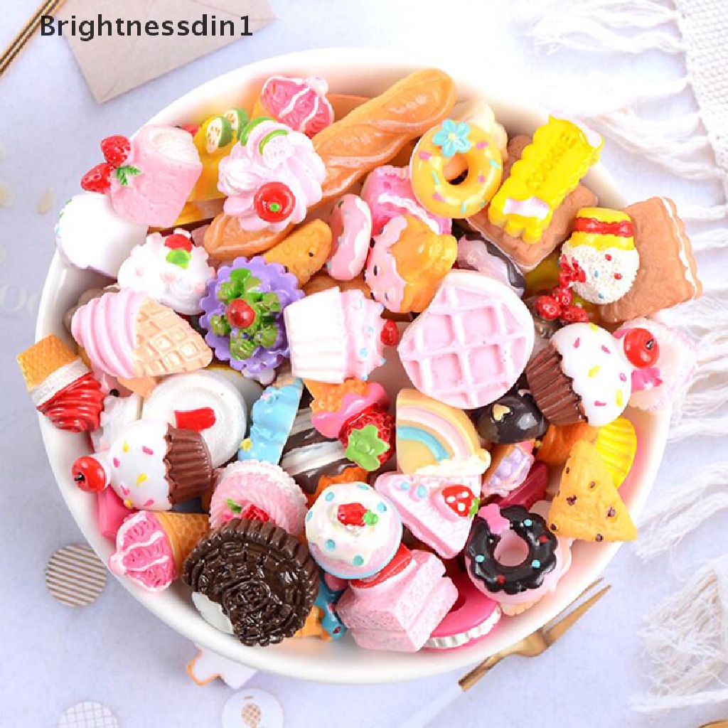 10 Pcs Mainan Pengisi Makanan Kue Donat Model Datar Bahan Resin DIY