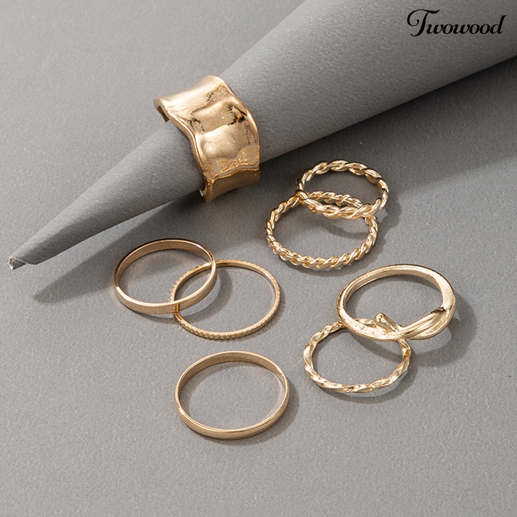 8pcs / Set Cincin Bahan Alloy Bentuk Kepang Tidak Teratur Untuk Aksesoris Perhiasan