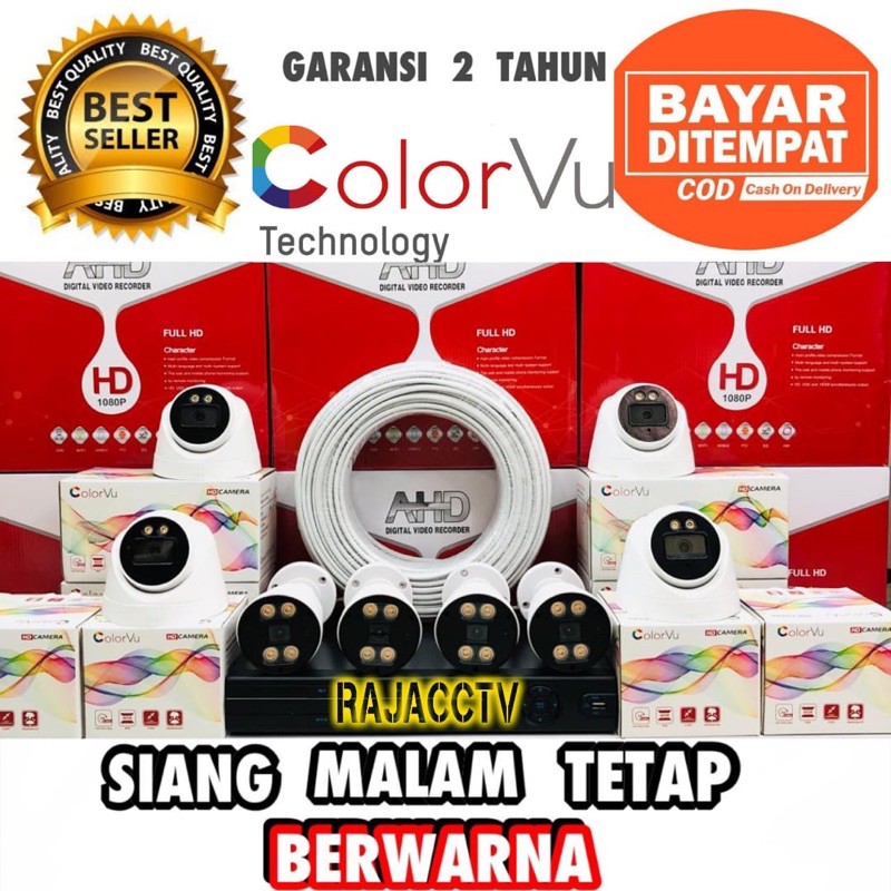 PAKET CCTV COLORVU SIANG MALAM BERWARNA 8 CHANNEL 8 CAMERA 5MP 1080P TURBO HD IC SONY KAMERA CCTV