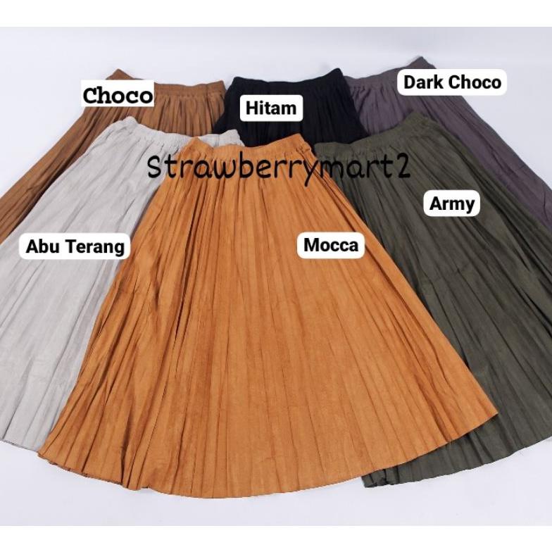 Rok Plisket Suede Original By London Girl, Super Premium , Best Seller