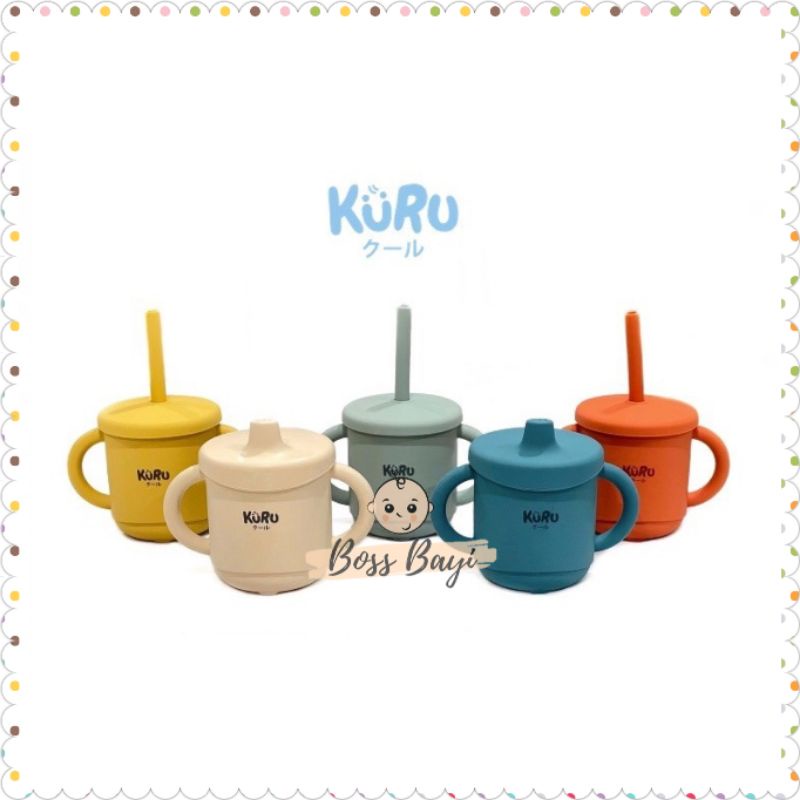 KURU BABY - Silicone Sippy Cup Set / Gelas Silikon Bayi + Straw (Sedotan)
