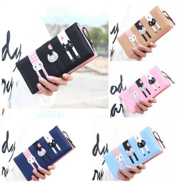 MJS 093 - Wallet / Dompet Wanita Lipat Panjang fashion korea Triple Cat