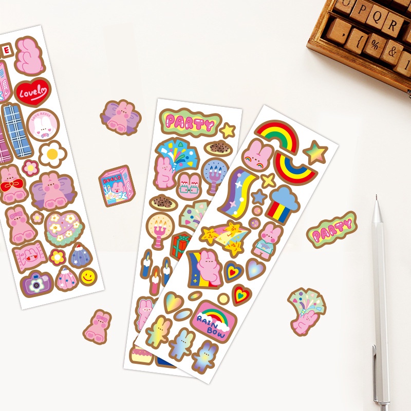 Korea lucu kelinci goo stiker kartu kreatif kartun fun phone case stiker kecil Korea ins tangan Buku