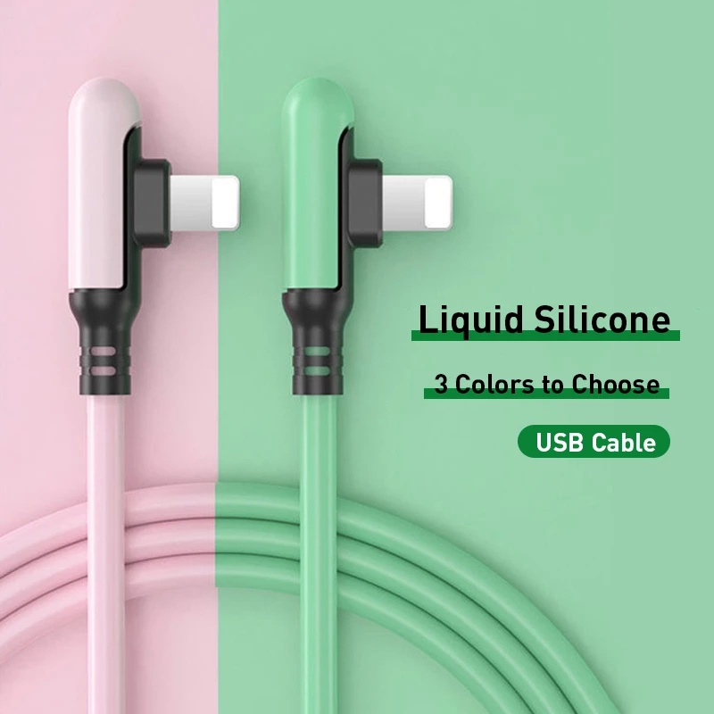 [90 Degree 3A  Fast Charging USB  Cable Cord ][Fast Charging Charger Liquid Silicone Data Cable  Compatible with  iPhone 12 11 Pro Max X XR XS 8 7 6 6s 5 5s ]