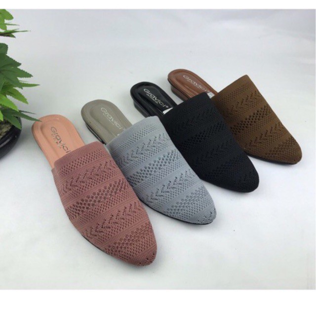 Sandal Hak Tahu Wanita Slip On Bahan Rajut Import SF-65 GRAVICI