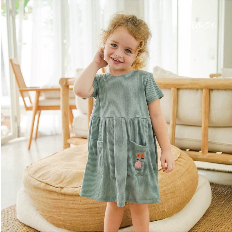 Mooi RIB POCKET DRESS / Dress Anak Perempuan RIB Kantong NEW