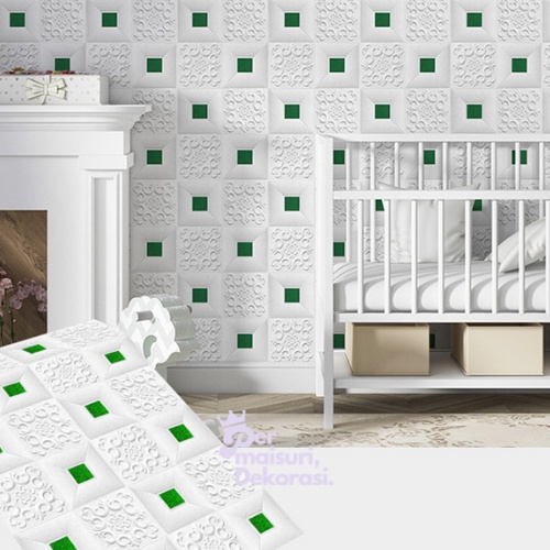 [COD] Wallpaper Dinding Stiker Wallfoam 3D Sticker Dekorasi Kamar Rumah Murah [Seri C] Batik-GLITER HIJAU