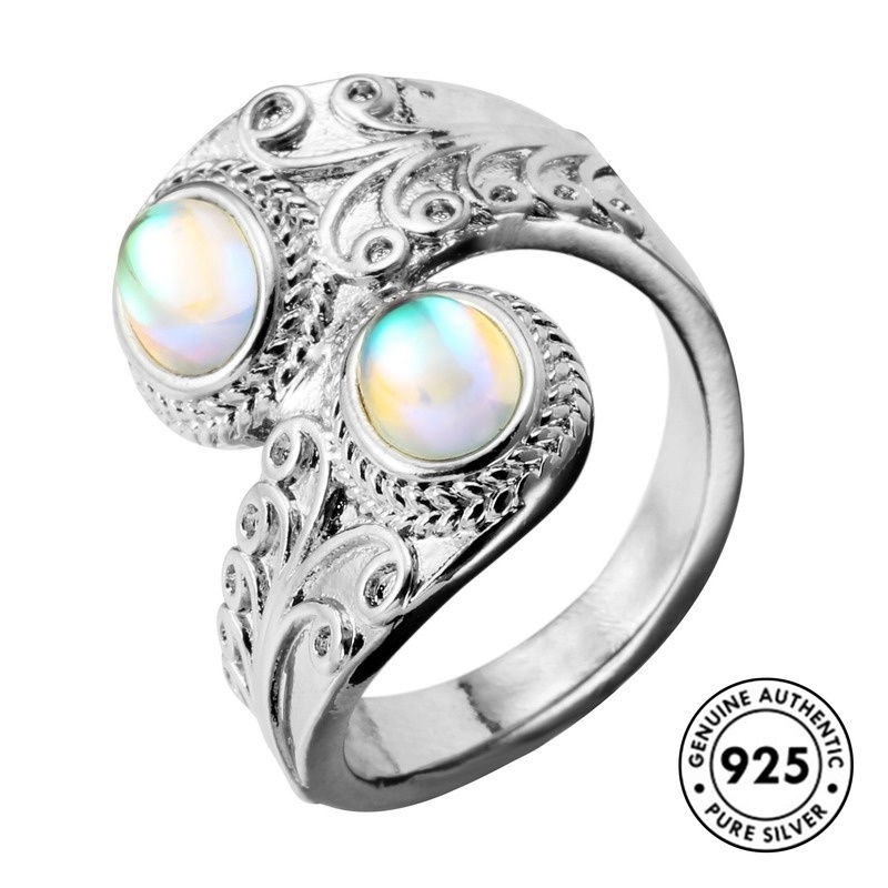 Cincin Sterling Silver 925 Dengan Batu Moonstone Untuk Wanita