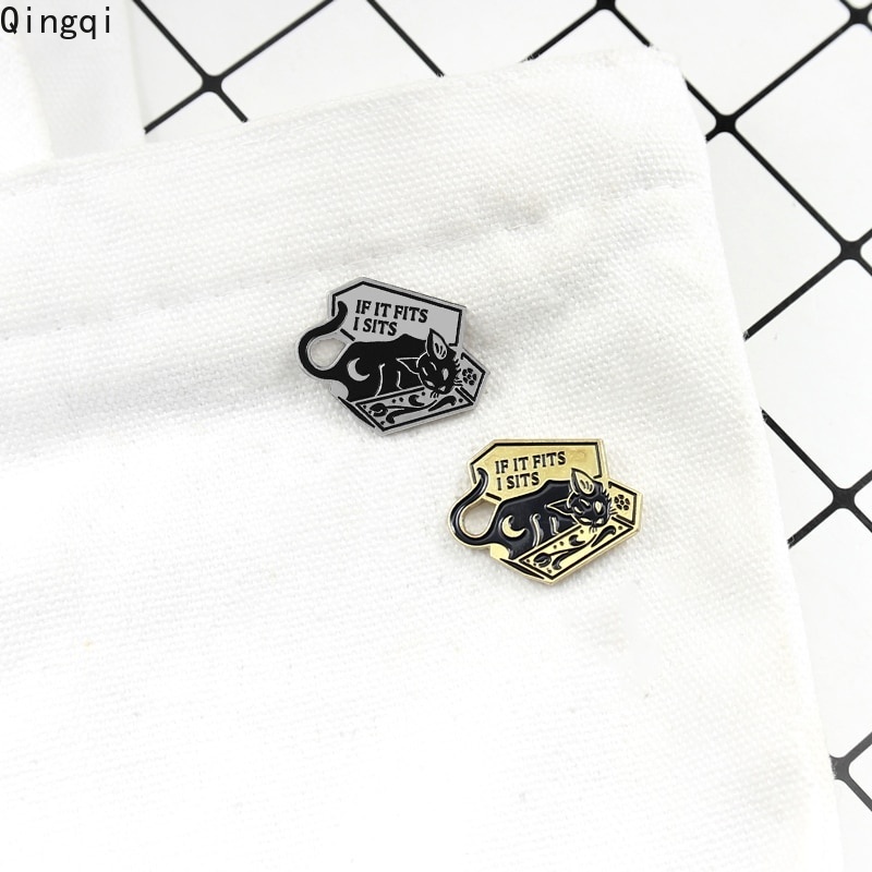Bros Pin Enamel Bentuk Peti Mati Kucing Hitam Gaya Punk