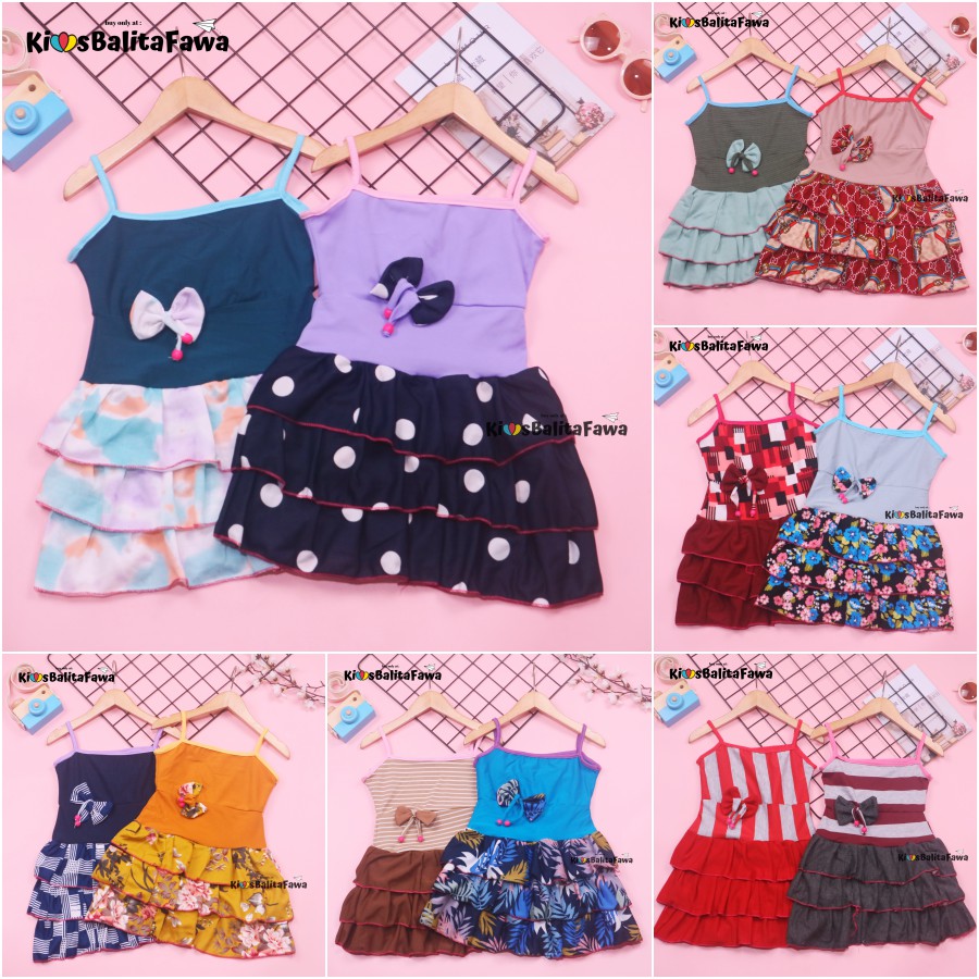 Dress Valerie uk 1-2 Tahun / Tank top Yukensi Baju Anak Perempuan Adem Kaos Dres Murah Pakaian Pesta