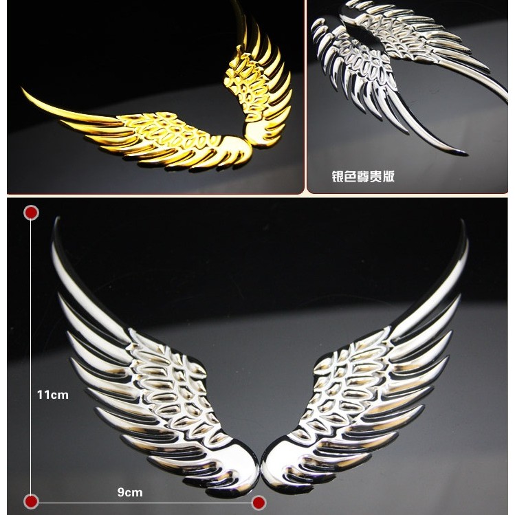 Tempelan Stiker 3D Bahan Aluminium keras non-fleksibel Sayap Wings Mobil Motor