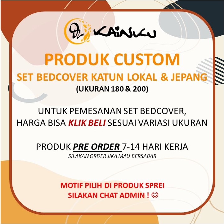 SET SPREI DAN BEDCOVER UK 180 &amp;  200 KATUN LOKAL, CATRA DAN JEPANG