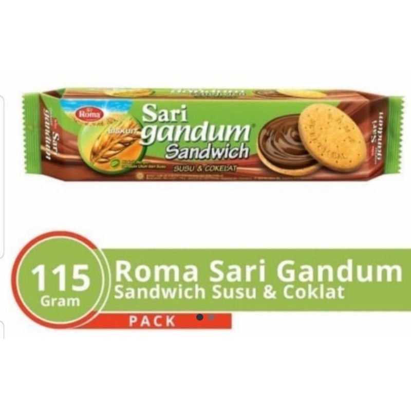 

Roma Sari Gandum Sandwich biskuit rasa Susu & Coklat 115 gram