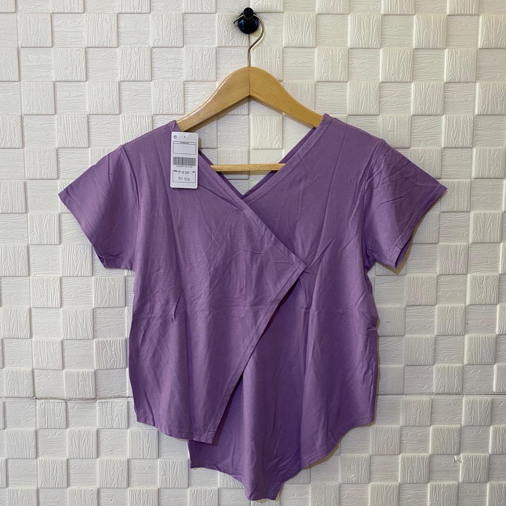 atasan vneck sambung lengan pendek wanita/kaos wanita/atasan terbaru/kaos vneck /kaos polos shabhira-LILAC
