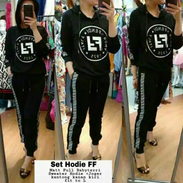 SETELAN HOODIE FF / SETELAN TRAINING WANITA BAHAN BABYTERRY FIT TO L
