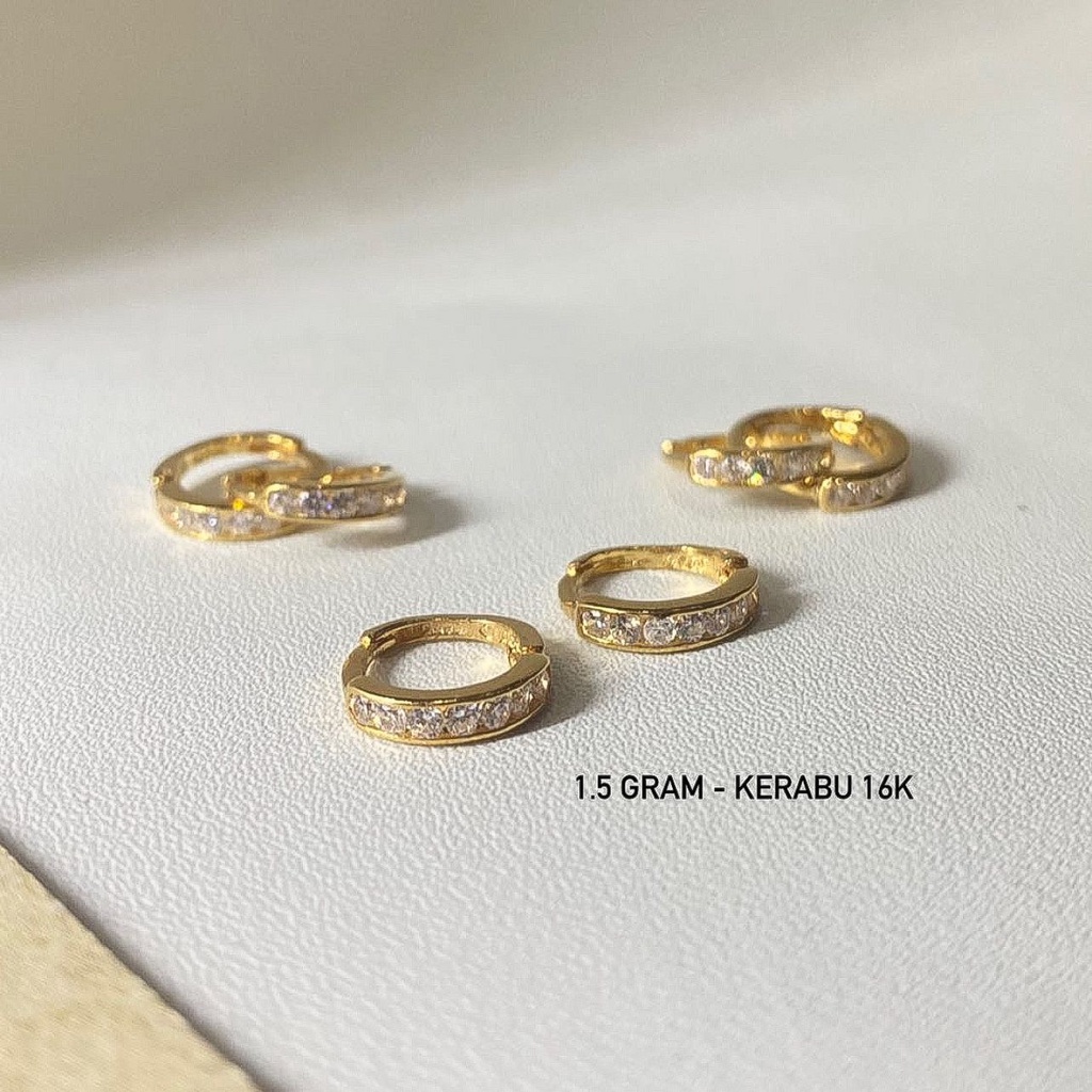 Anting bulat gipsy permata putih kuning anak dan dewasa emas asli kadar 700 750 70% 75% gold rosegold whitegold