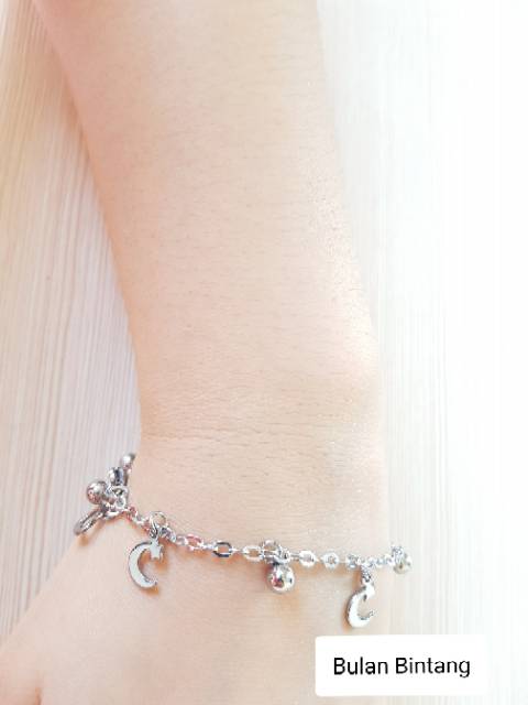 SET Gelang Tangan Kaki Titanium Silver Antikarat selamanya