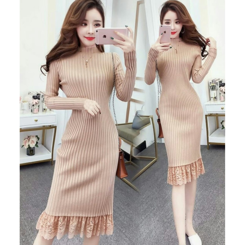 HCL Dress Cella - Dress Wanita Casual Terbaru - Dress Rajut Cewek Trendy - Busana Wanita Trendy