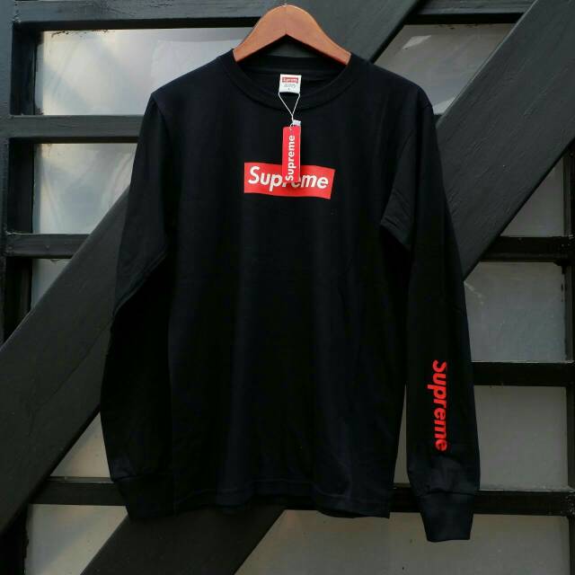 LN88| kaos cotton LS supreme black-blok merah