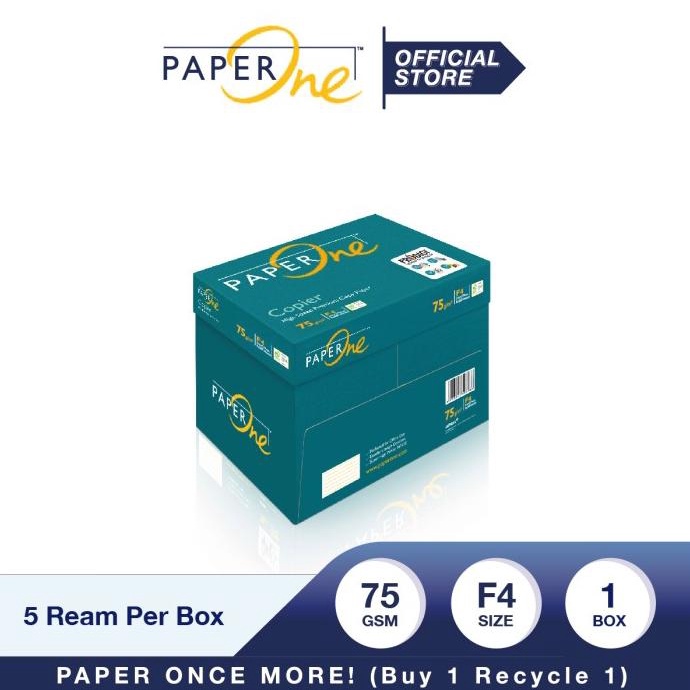 

PaperOne Kertas Fotocopy F4 75gr - 1 Box = 5 Ream Star Seller Termurah
