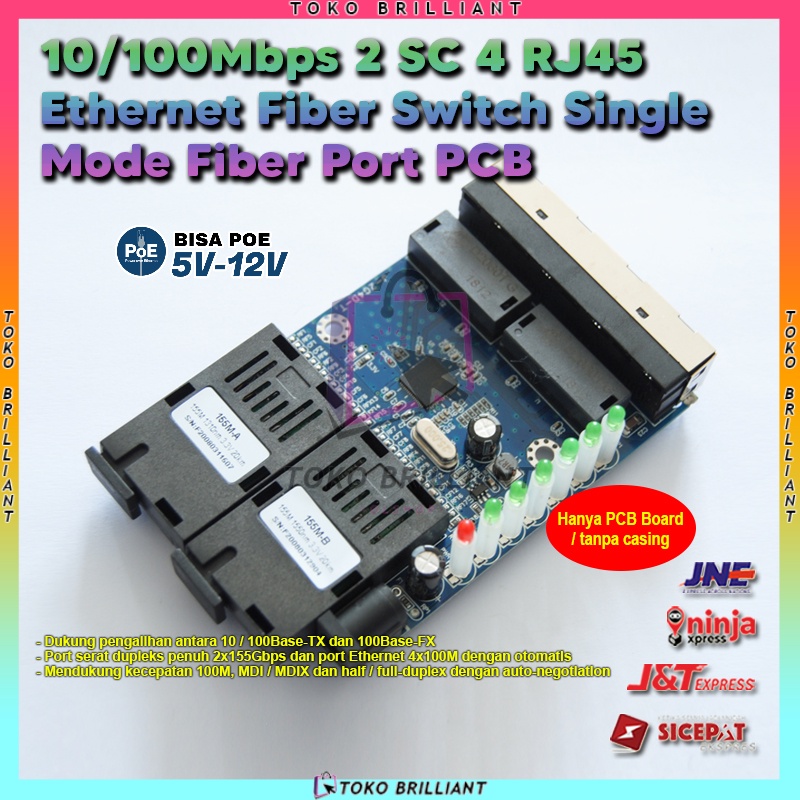 【Support POE】2F4E PCBA Media  Konverter Fiber Optic Sc Ethernet Single Mode Optikal 10/100m 5V-12V