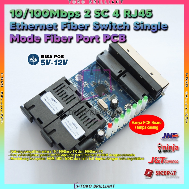 【Support POE】2F4E PCBA Media  Konverter Fiber Optic Sc Ethernet Single Mode Optikal 10/100m 5V-12V power input