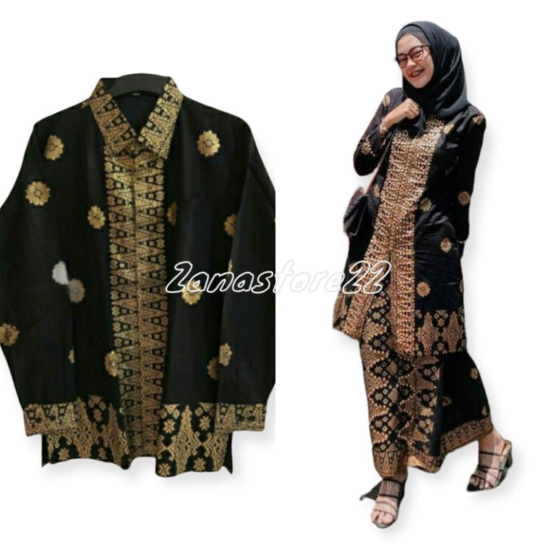 Kebaya modern batik songket asanti hitam perada gold couple