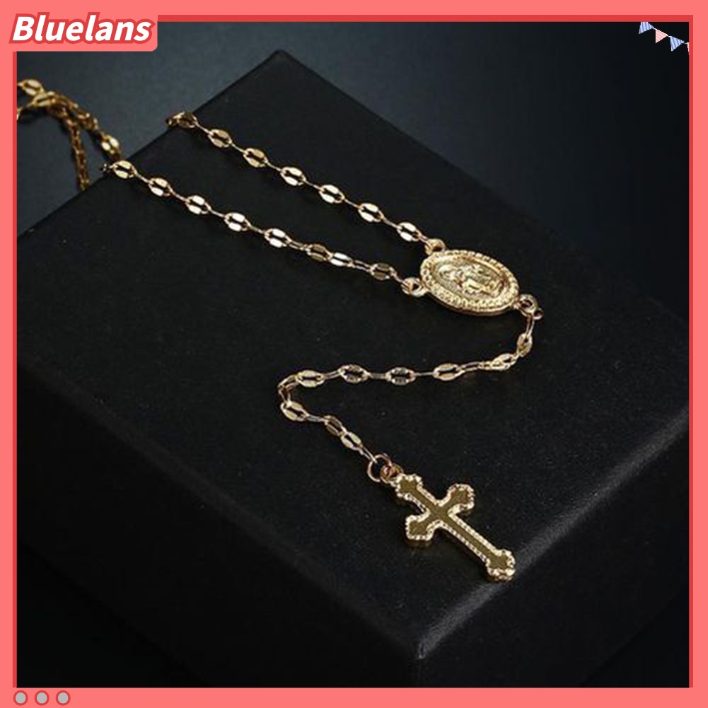 Bluelans Simple Women Cross Virgin Mary Oval Charm Lariat Y Necklace Religious Jewelry Gift