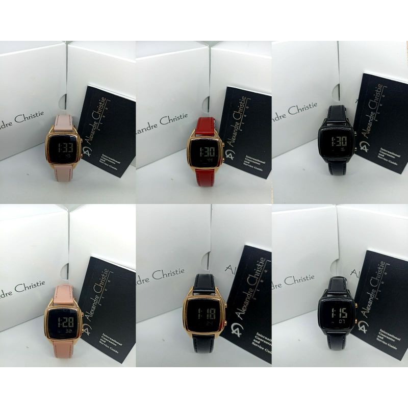 Jam Tangan Wanita Alexandre Christie Digital 9355 AC 9355 AC9355 Tali Kulit