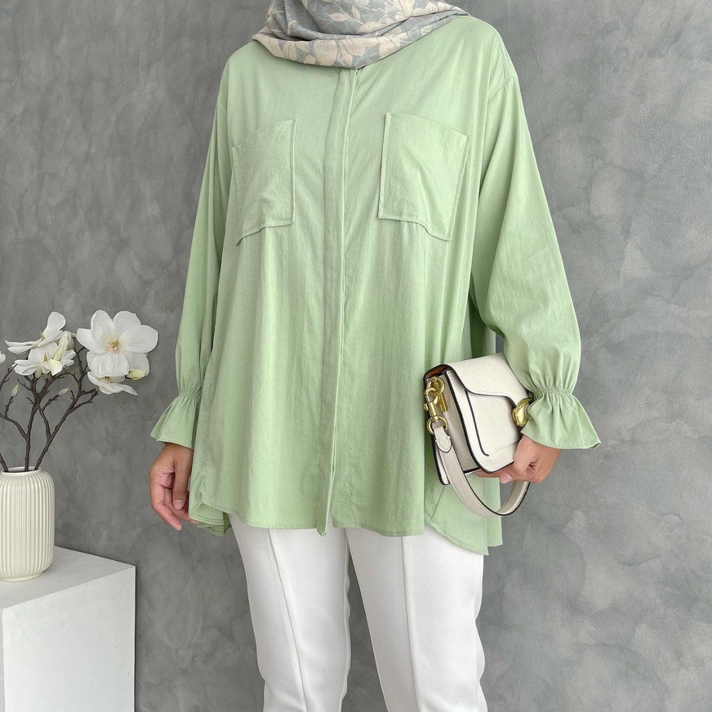 Avo Blouse Oversize Atasan Wanita Muslim Korean Style Lengan Balon Busui Bahan Katun Crinkle Jumbo LD 120