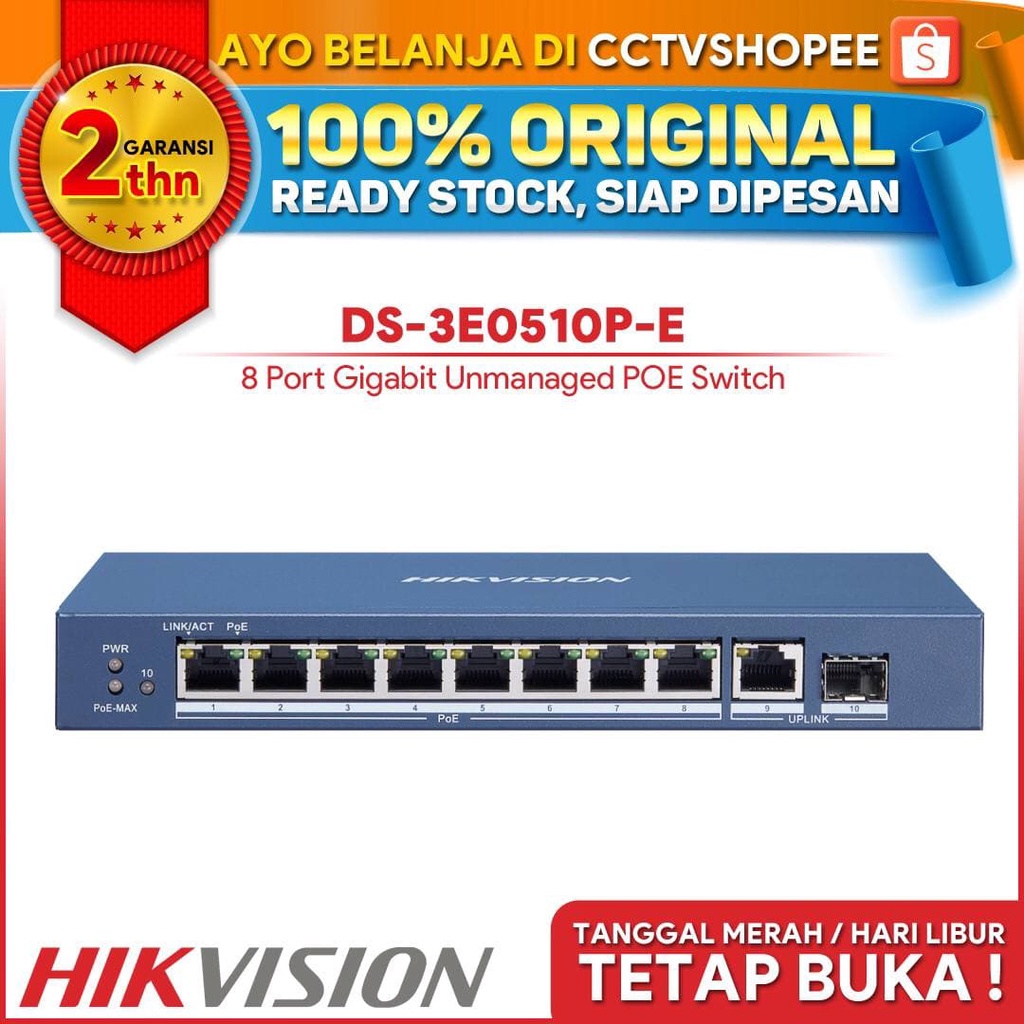 HIKVISION DS-3E0510P-E Hikvision 8 Port Gigabit Unmanaged POE Switch